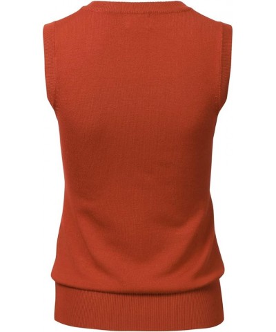 Women Solid Classic V-Neck Sleeveless Pullover Sweater Vest Top Fsw002_rust $12.99 Sweaters