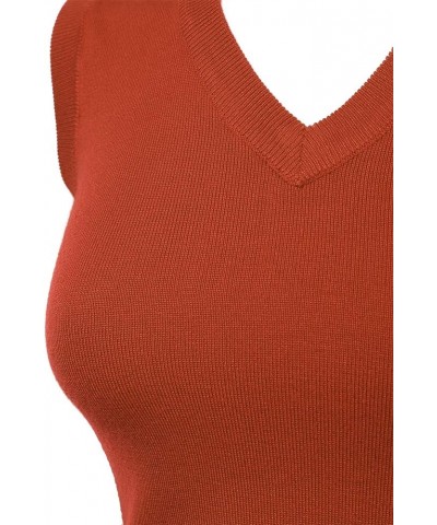 Women Solid Classic V-Neck Sleeveless Pullover Sweater Vest Top Fsw002_rust $12.99 Sweaters