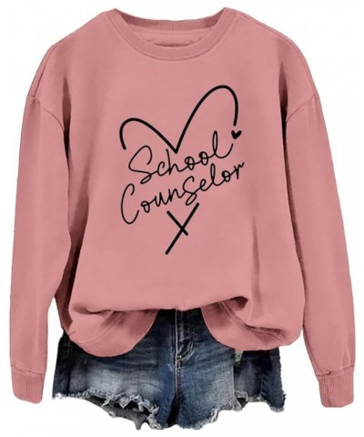 School Counselor Sweatshirts Women Long Sleeve Crew Neck Pullovers Heart Graphic Teacher Shirts Fashion Casual Tops Rose Pink...