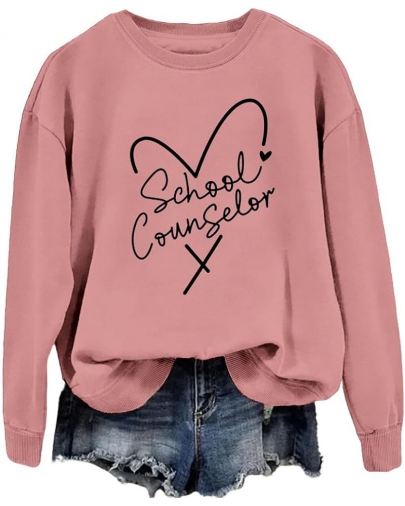 School Counselor Sweatshirts Women Long Sleeve Crew Neck Pullovers Heart Graphic Teacher Shirts Fashion Casual Tops Rose Pink...