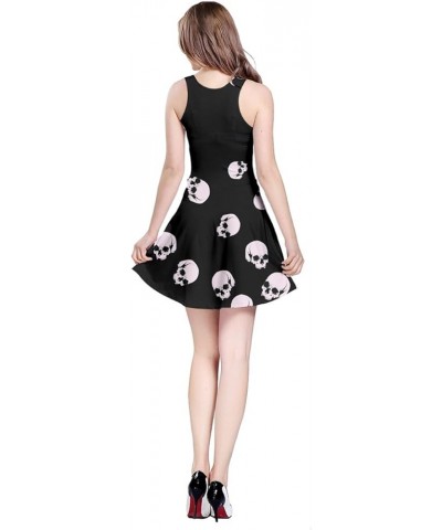 Womens Party Mini Dress Grunge Skulls Pattern Gothic Sleeveless Skater Dress, XS-5XL Black Skull Drop $16.89 Dresses