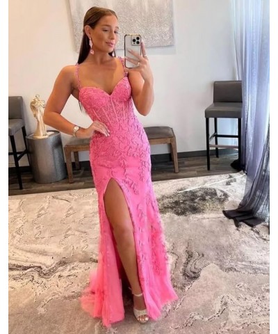 Lace Appliques Prom Dresses for Women Tulle Mermaid Bodycon Formal Evening Dress with Slit BD432 Sky Blue $41.40 Dresses