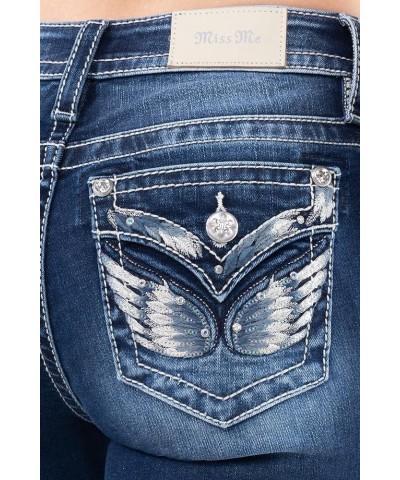 Women's Mid Rise Feather Wing Spread Boot Cut Jeans with Faux Flap Pockets Dark Blue $43.40 Jeans