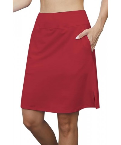 Women's 20" Knee Length Golf Skorts Skirts Tennis Skirt Long Athletic Casual Sports Skirt with 4 Pockets Red $12.71 Skirts