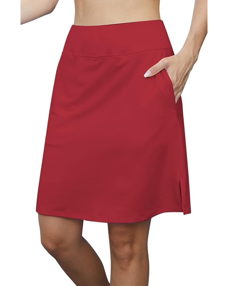 Women's 20" Knee Length Golf Skorts Skirts Tennis Skirt Long Athletic Casual Sports Skirt with 4 Pockets Red $12.71 Skirts