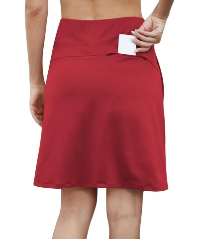 Women's 20" Knee Length Golf Skorts Skirts Tennis Skirt Long Athletic Casual Sports Skirt with 4 Pockets Red $12.71 Skirts