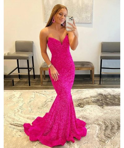 Mermaid Prom Dresses for Women Ball Gown Sparkly Sequin V Neck Long Formal Evening Gown Rose Gold $42.38 Dresses