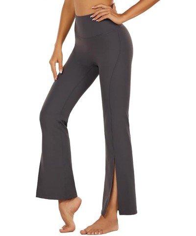 Women Flare Pants High Waisted Bell Bottom Pants Yoga Flared Leggings with Front Split Dark Grey $20.99 Activewear