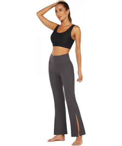 Women Flare Pants High Waisted Bell Bottom Pants Yoga Flared Leggings with Front Split Dark Grey $20.99 Activewear