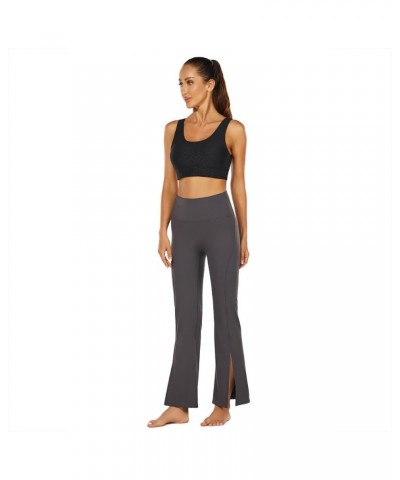 Women Flare Pants High Waisted Bell Bottom Pants Yoga Flared Leggings with Front Split Dark Grey $20.99 Activewear