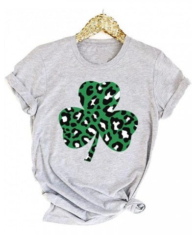 Womens St Patrick's Day Clover T-Shirt Shamrock Heart Graphic Tees Get Lucky Shirt Irish Tops Light Grey-4 $8.84 T-Shirts