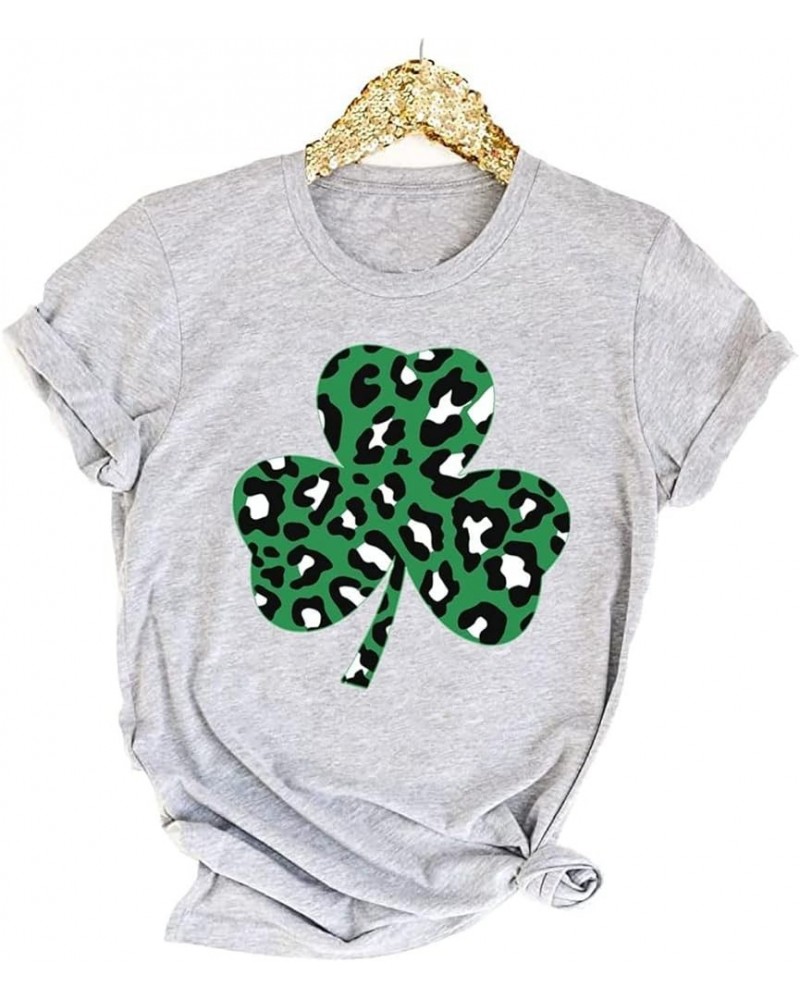 Womens St Patrick's Day Clover T-Shirt Shamrock Heart Graphic Tees Get Lucky Shirt Irish Tops Light Grey-4 $8.84 T-Shirts