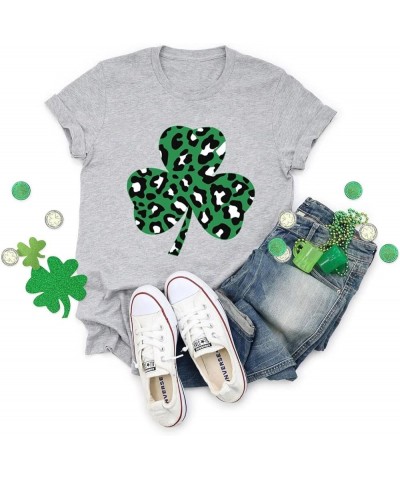 Womens St Patrick's Day Clover T-Shirt Shamrock Heart Graphic Tees Get Lucky Shirt Irish Tops Light Grey-4 $8.84 T-Shirts