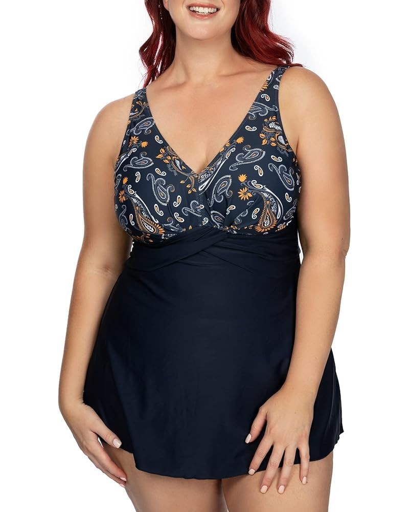 Women's Plus Size Swimsuits Shaping Body One Piece Swim Dresses Print Swimwear Dreaming $20.68 Swimsuits