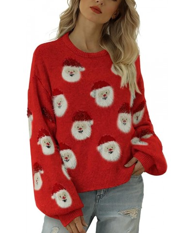 Christmas Sweater for Women Cute Merry Xmas Santa Holiday Pullover Crewneck Knit Sweatshirts Tops Red $10.90 Sweaters