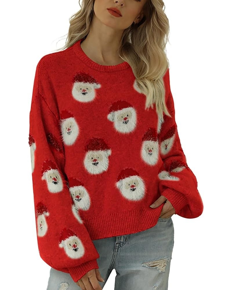 Christmas Sweater for Women Cute Merry Xmas Santa Holiday Pullover Crewneck Knit Sweatshirts Tops Red $10.90 Sweaters