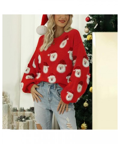 Christmas Sweater for Women Cute Merry Xmas Santa Holiday Pullover Crewneck Knit Sweatshirts Tops Red $10.90 Sweaters