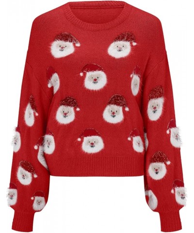 Christmas Sweater for Women Cute Merry Xmas Santa Holiday Pullover Crewneck Knit Sweatshirts Tops Red $10.90 Sweaters