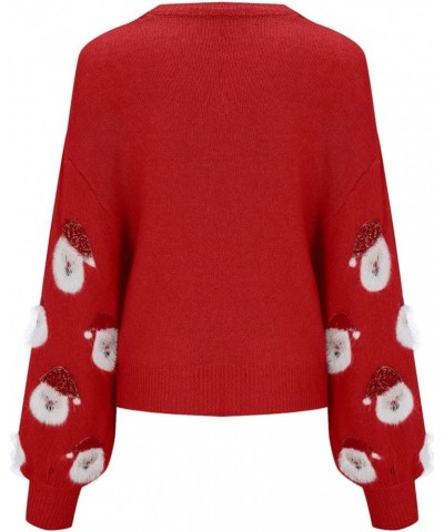 Christmas Sweater for Women Cute Merry Xmas Santa Holiday Pullover Crewneck Knit Sweatshirts Tops Red $10.90 Sweaters