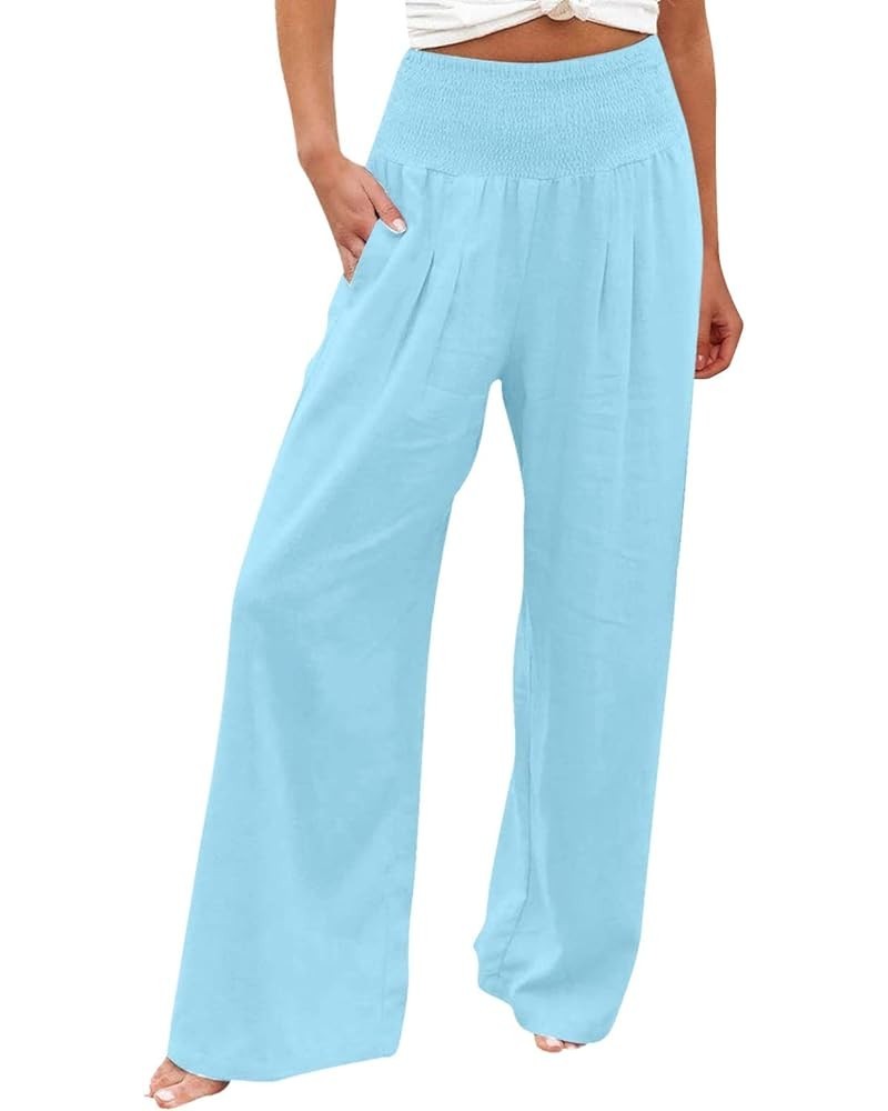 Women's Casual Loose Wide Leg Cozy Palazzo Pants Yoga Sweatpants High Waisted Sport Athletic Lounge Pants with Pocket 9-sky B...