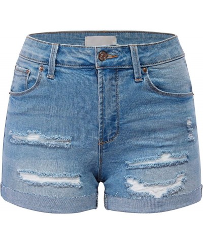 Women's Mid Waist Stretch Denim Jean Raw Hem Ripped 3.5" Shorts with Pockets Light $16.80 Shorts