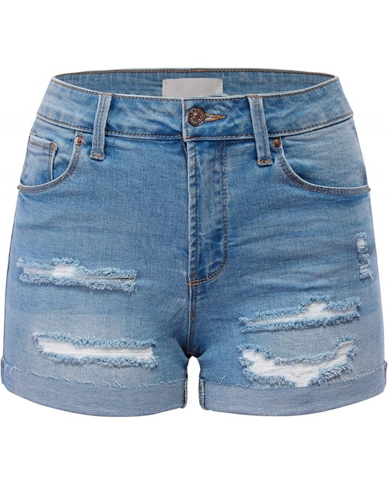 Women's Mid Waist Stretch Denim Jean Raw Hem Ripped 3.5" Shorts with Pockets Light $16.80 Shorts