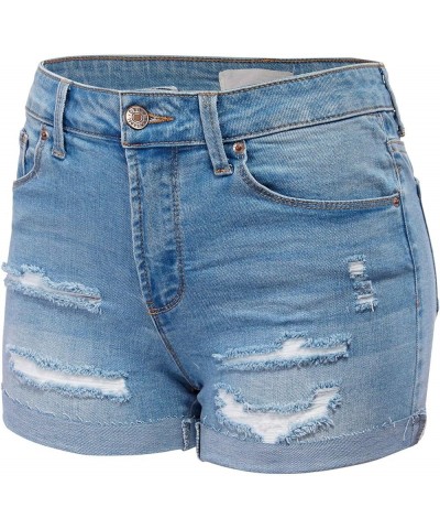 Women's Mid Waist Stretch Denim Jean Raw Hem Ripped 3.5" Shorts with Pockets Light $16.80 Shorts