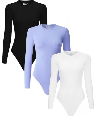 3 Piece Women's Crew Neck Long Sleeve Bodysuits T Shirts Body Suit Top Black/White/Blue $14.99 Bodysuits