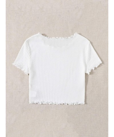 Women's Solid Lettuce Trim Rib Knit Short Sleeve Crop Tops Tee Shirts White $12.50 T-Shirts