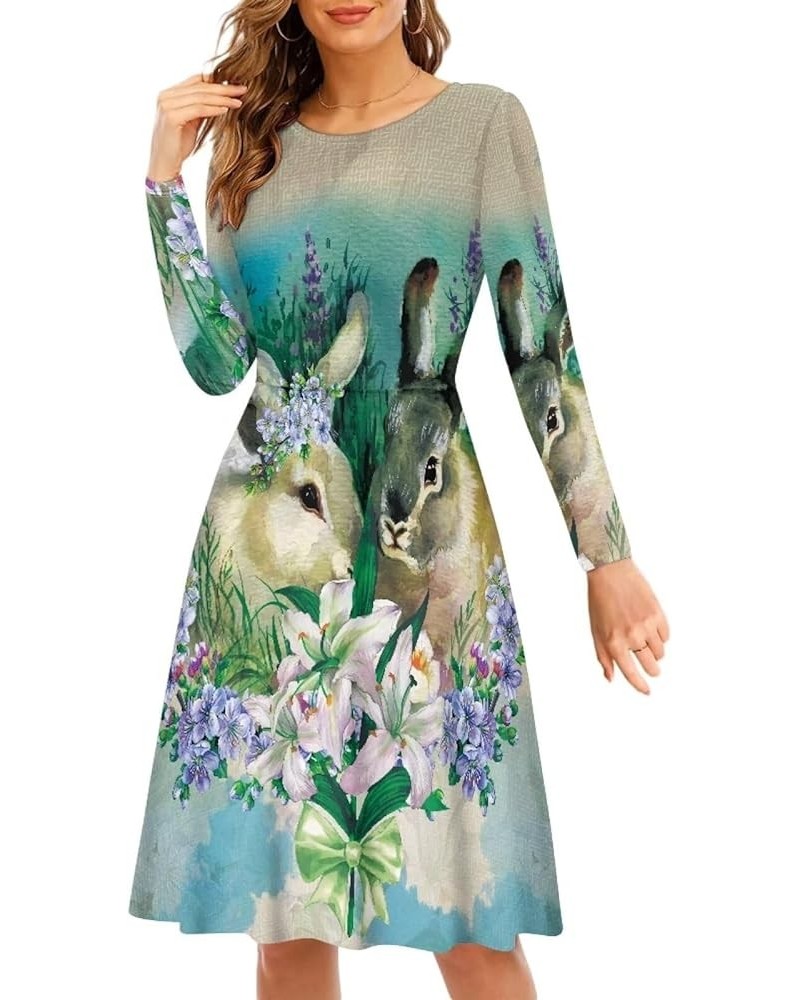 Summer Long Sleeve Dress for Women Novelty Dresses Crewneck T-Shirts Sundress Regular Fit Dress Size S-4XL Rabbits2 $10.63 Dr...