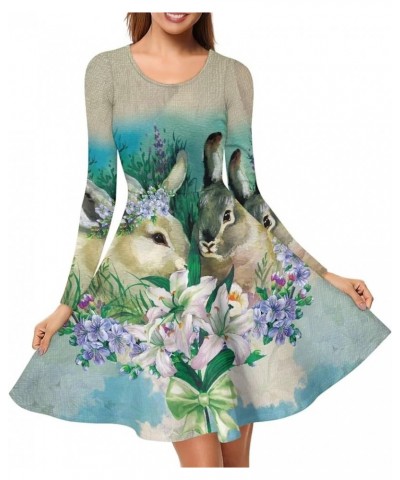 Summer Long Sleeve Dress for Women Novelty Dresses Crewneck T-Shirts Sundress Regular Fit Dress Size S-4XL Rabbits2 $10.63 Dr...