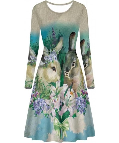 Summer Long Sleeve Dress for Women Novelty Dresses Crewneck T-Shirts Sundress Regular Fit Dress Size S-4XL Rabbits2 $10.63 Dr...