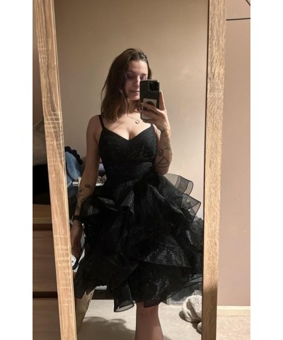 Homecoming Dresses 2023 Short Glitter Tulle Cocktail Dresses for Teens Spaghetti Straps Tiered Sparkly Mini Party Dresses Ros...