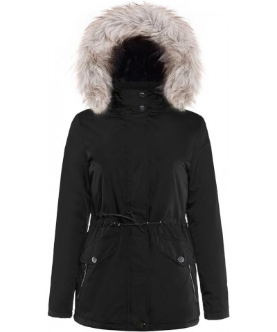 Women's Belted Down Puffer Jacket with Faux Fur Trim HoodÉ Black13 $25.17 Jackets