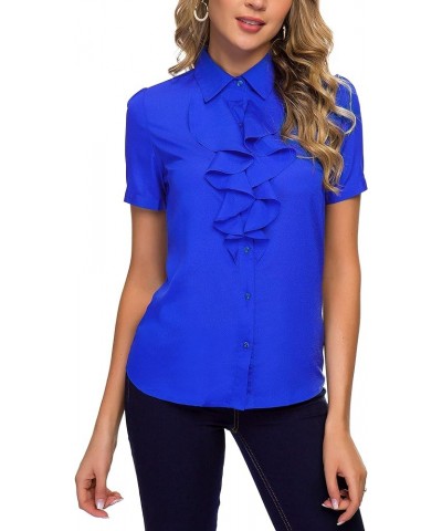 Womens Vintage Long/Short Sleeve Lotus Ruffled Casual Work Shirt Chiffon Blouse Basic Tops Blue 2 $10.00 Blouses