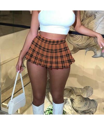 Mini Pleated Skirts for Women Womens Cargo Tennis Skirt Y2k Skater Skirt Girl Sexy Club School Skirt Orange Plaid $13.52 Others