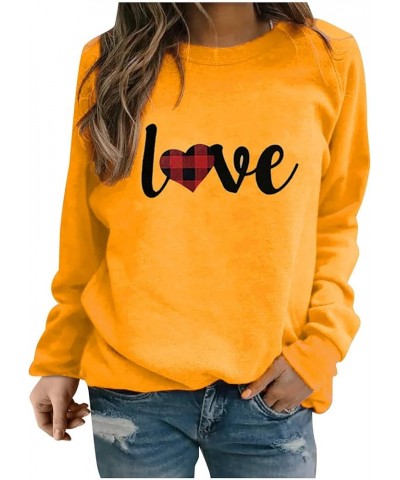 Women Valentines Day Tops Heart Love Print Long Sleeve Crewneck Pullover Shirts Oversize Trendy Funny Loose Blouse F yellow $...