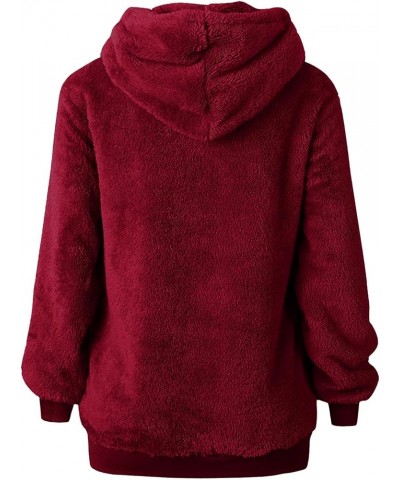 Quarter Zip Pullover Hooded Womens Warm Fuzzy Fleece Sherpa Sweatshirt Winter Oversized Casual Drawstring Hoodie Tops Wine $5...