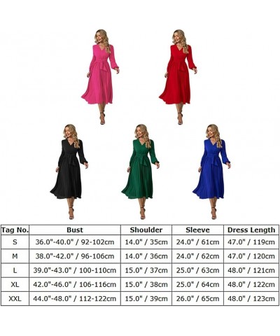 Women's Pleated A-line Dress Casual Maxi Dress Long Sleeve V Neck Party Wedding Guest Long Dresses Hot Pink- Belt $20.68 Acti...