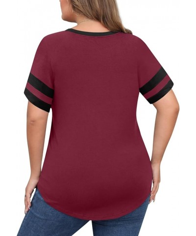 Womens Summer Casual Plus Size Tunic Tops Short Sleeve Tee Tshirt Color Block Blouse for Leggings V Neck V Neck Wine Red $10....