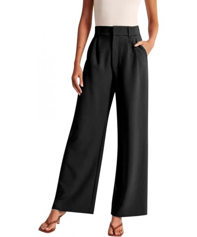 High Waisted Wide Leg Casual Suit Pants for Women Plus Size Straight Work Office Trousers Hiking Flowy Palazzo Pant Black $13...