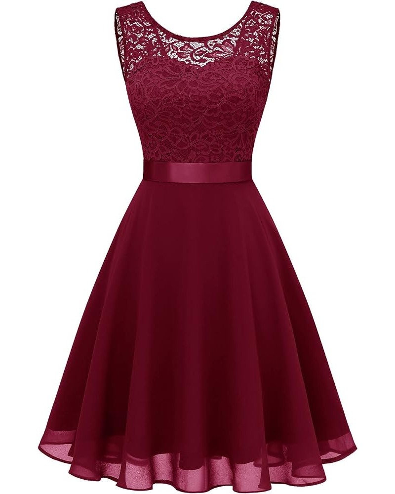 Cocktail Dresses Prom Dress for Teens Wedding Guest Sleeveless Lace Formal Dresses Short-darkred $21.38 Dresses