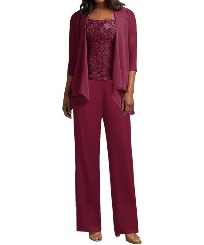 Women's 3 Pieces Mother of The Bride Pant Suits Chiffon Outfit Wedding Guest Groom Formal Evening Party Gowns Jumpsuit Purple...