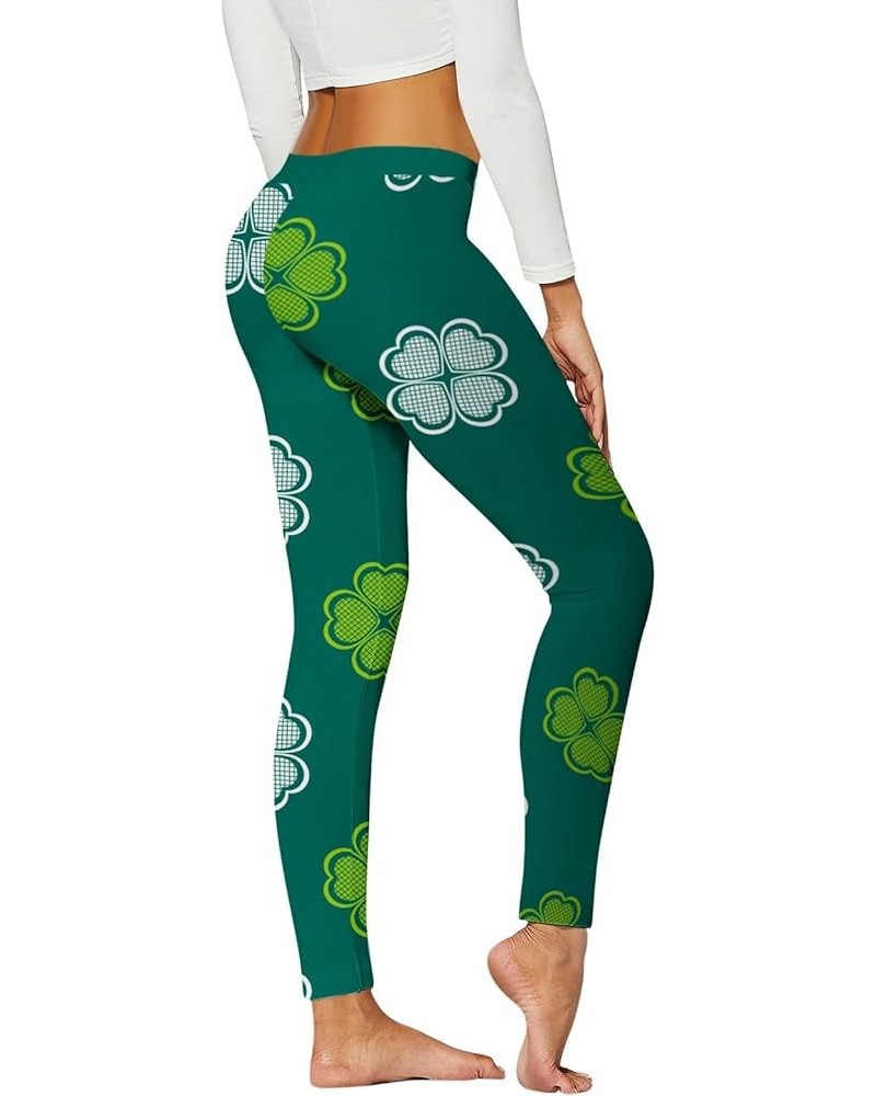 Women's St. Patrick's Day Leggings Stretchy Graphic Printed Green Four Leaf Clover Stretchy Graphic Printed Legging Tights Z0...