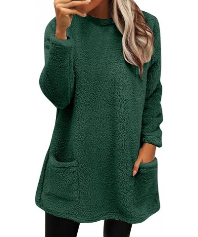 Woman Winter Coat,Women's 2023 Winter Fuzzy Fleece Sweatshirt Warm Crew Neck Pullover Outwear with Pockets Green-b $8.41 Jackets