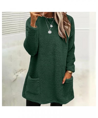 Woman Winter Coat,Women's 2023 Winter Fuzzy Fleece Sweatshirt Warm Crew Neck Pullover Outwear with Pockets Green-b $8.41 Jackets