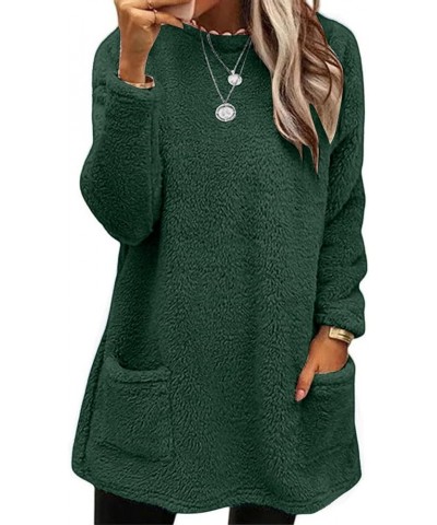 Woman Winter Coat,Women's 2023 Winter Fuzzy Fleece Sweatshirt Warm Crew Neck Pullover Outwear with Pockets Green-b $8.41 Jackets