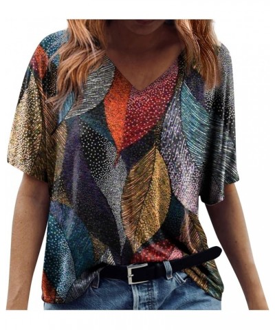 Women 2024 Summer T Shirt Short Sleeve Floral Print Relaxed Fit Blouses Fashion V Neck Casual Loose Dressy Tops Red-5 $5.23 A...