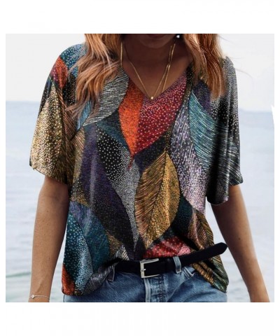 Women 2024 Summer T Shirt Short Sleeve Floral Print Relaxed Fit Blouses Fashion V Neck Casual Loose Dressy Tops Red-5 $5.23 A...