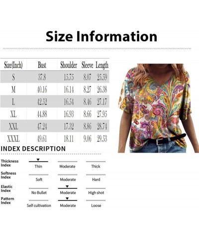 Women 2024 Summer T Shirt Short Sleeve Floral Print Relaxed Fit Blouses Fashion V Neck Casual Loose Dressy Tops Red-5 $5.23 A...